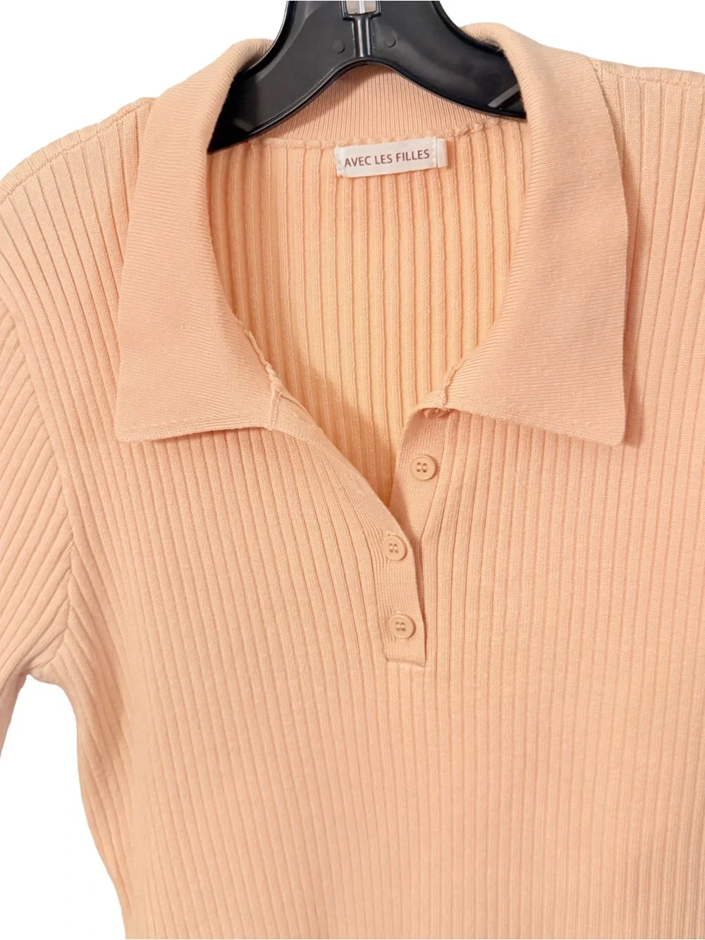 Avec Les Filles Light Peach Ribbed Knit Polo Collared Women’s Sz XL EUC